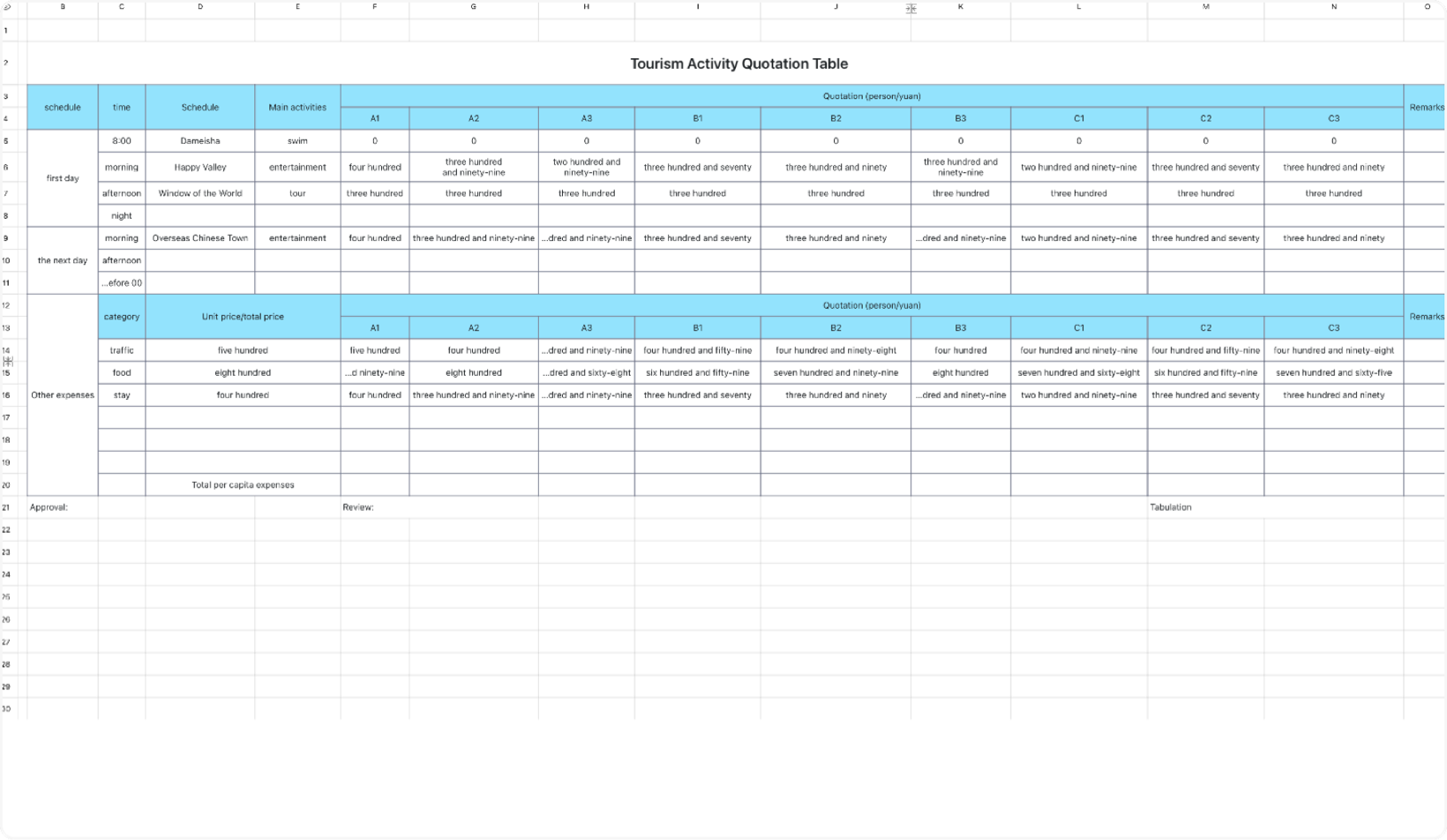 Tourist activity quotation form 1